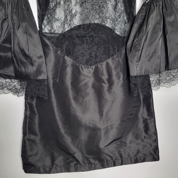 PREEN BY THORNTON BREGAZZI ARYA MINI DRESS BLACK LACE WITH BELL SLEEVES SZ. L - Picture 7 of 9
